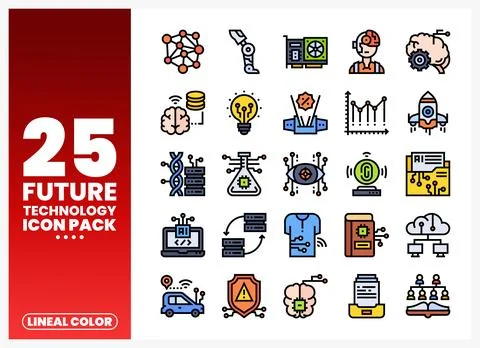 Collection of lineal color future technology icons Stock Illustration