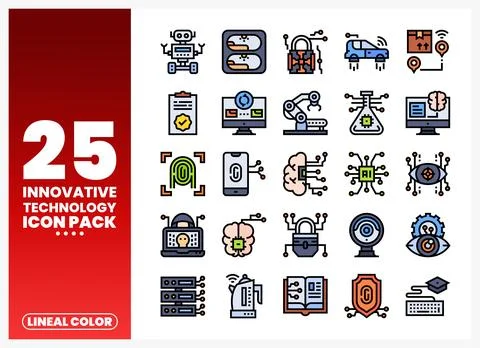 Collection of lineal color innovative technology icons. Stock Illustration