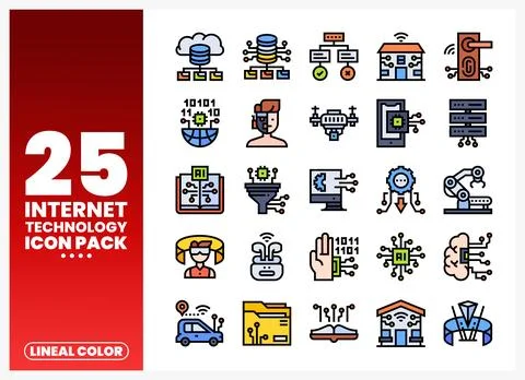 Collection of lineal color internet technology icons in a grid layout on a .. 库存插图