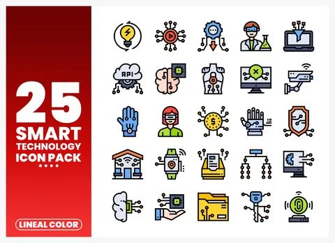A collection of lineal color smart technology icons. abstract representatio.. Stock Illustration