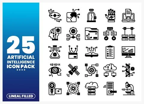 Collection of lineal filled Artificial Intelligence icons presented in a gr.. Stock Illustration