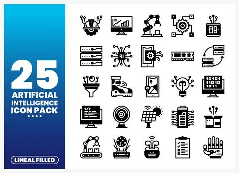 Collection of lineal filled artificial intelligence icons for digital conce.. Stock Illustration