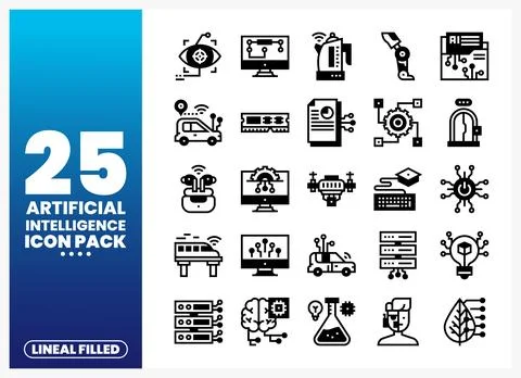 Collection of lineal filled artificial intelligence icons in a clean graphi.. Stock Illustration