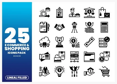 Collection of lineal filled e-commerce and shopping icons with blue gradien.. Stock Illustration