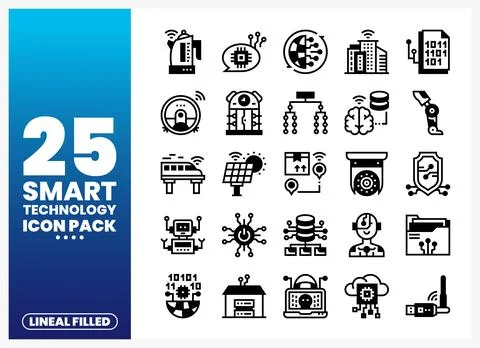 Collection of lineal filled smart technology icons. Stock Illustration