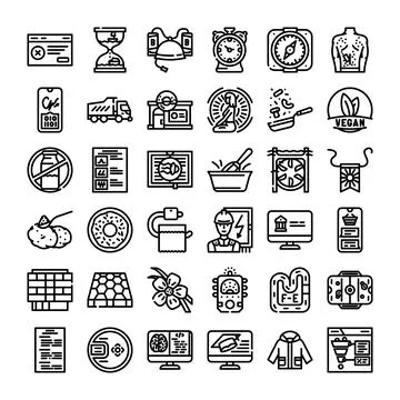 Collection of linear black and white line icons Stock Illustration