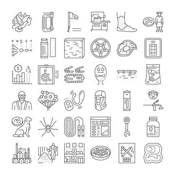 Collection of linear black and white line icons Stockillustratie