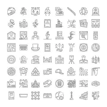 Collection of linear icons with diverse concepts and objects Stock Illustration