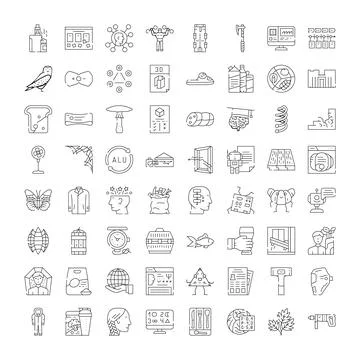 Collection of linear icons featuring various concepts Stock Illustration