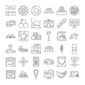 Collection of linear icons representing diverse concepts and objects Ilustração Stock