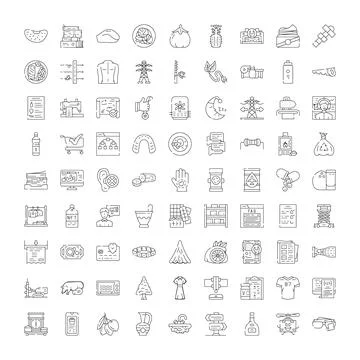 Collection of linear icons representing diverse concepts and objects 库存插图