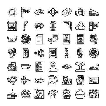 Collection of linear icons representing diverse business concepts Stock Illustration