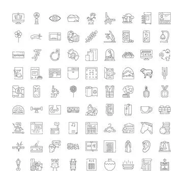 Collection of linear icons representing diverse modern concepts Stock Illustration