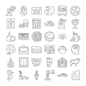 Collection of linear icons representing diverse concepts and objects Иллюстрация