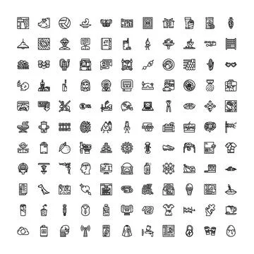 Collection of linear icons representing diverse concepts Stock Illustration