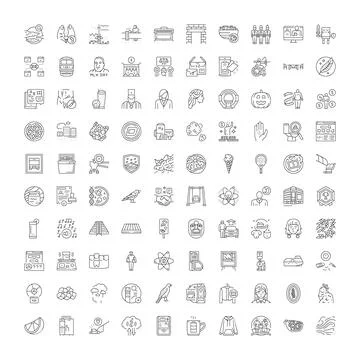 Collection of linear icons representing diverse concepts Stock Illustration