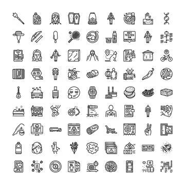 Collection of linear icons representing diverse concepts Stock Illustration