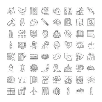 Collection of linear icons representing diverse concepts Illustrazione stock