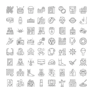 Collection of linear icons representing diverse business and lifestyle concep Stock Illustration