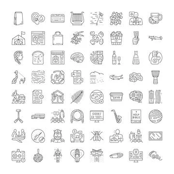 Collection of linear icons representing everyday objects concepts Ilustración de archivo