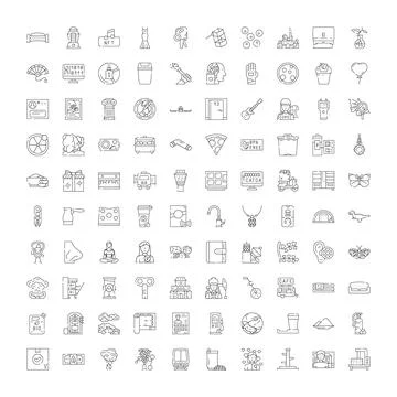 Collection of linear icons representing modern technology and everyday object Stock-Illustration
