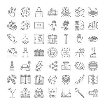 Collection of linear icons representing modern concepts and diverse themes 스톡 일러스트