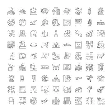 Collection of linear icons representing technology and science イラスト素材