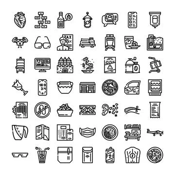 Collection of linear icons representing various objects and concepts 库存插图