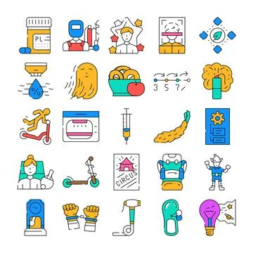 Collection of linear icons representing various professions and concepts 스톡 일러스트