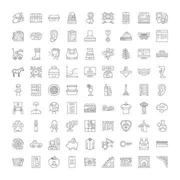 Collection of linear icons representing various concepts and objects Stock Illustration