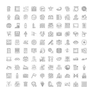 Collection of linear icons representing various daily objects and concepts Stock Illustration