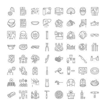 Collection of linear icons representing various concepts and objects Stock Illustration
