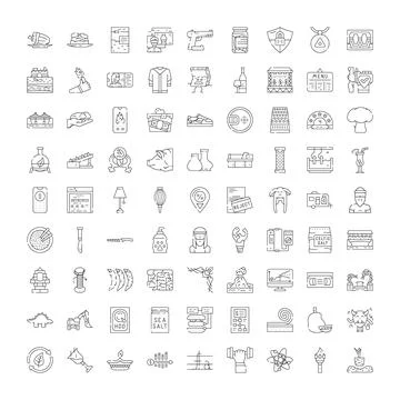 Collection linear icons set of abstract concepts objects Stock Illustration