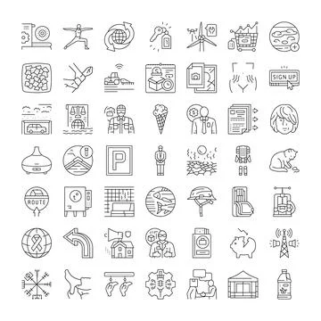 Collection of linear icons for various concepts and themes 스톡 일러스트