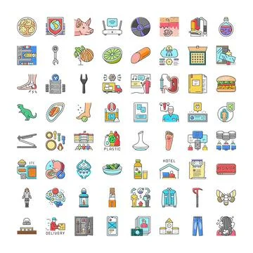 Collection of linear icons for various concepts Stock Illustration