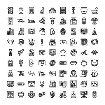 Collection of linear outline black and white icons Stock Illustration