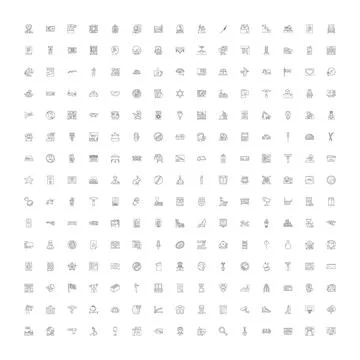 Collection of linear outline style iconography elements 库存插图