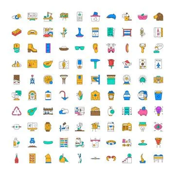 Collection of linear universal icons for apps Stock Illustration