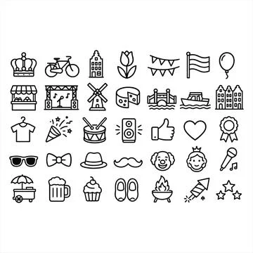 A Collection of Linear Vector Icons Representing Dutch Culture and Local Fe.. Illustration