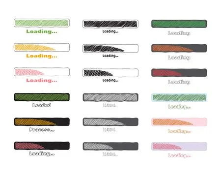 Collection Loading bar status icon. Vector illustration. Set of vector load.. Ilustración de archivo