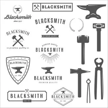Collection of logo, elements and logotypes for blacksmith and shop Illustration