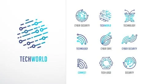 Collection of logos. Technology, biotechnology, high tech, fintech icons and Stock Illustration