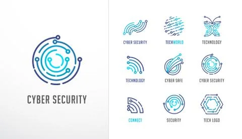 Collection of logos. Technology, biotechnology, high tech, fintech icons and Stock Illustration