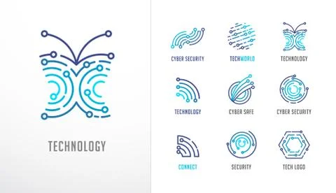 Collection of logos. Technology, biotechnology, high tech, fintech icons and Stock Illustration