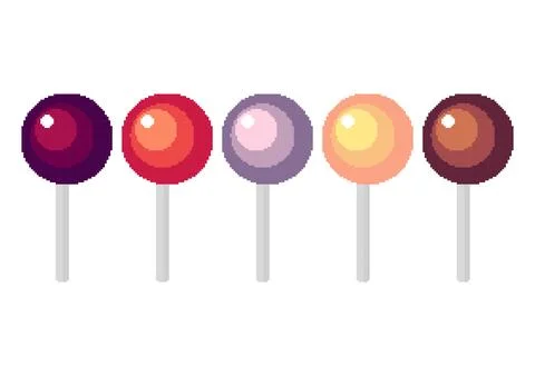 A collection of lollipop illustrations with a pixel theme Stock Illustration
