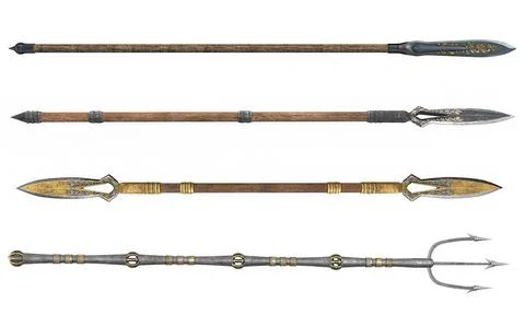 Collection long spear, weapon, on an isolated white background. 3d illustration Stock Illustration