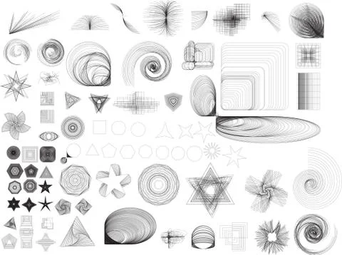 Collection of lots of different abstract shapes. black and white image. these Illustrazione stock