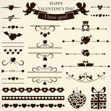 Collection of love design elements. Vector illustration. Stock Illustration
