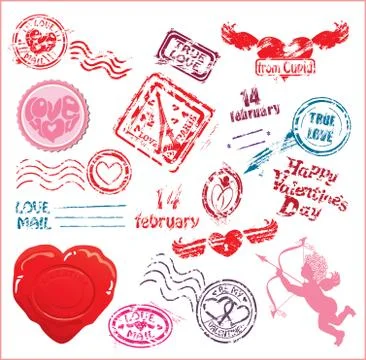 Collection of love mail design elements - postmarks- valentine`s day or weddi Stock Illustration