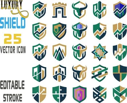 Collection of luxury shield business vector icons with editable stroke Stock Illustration